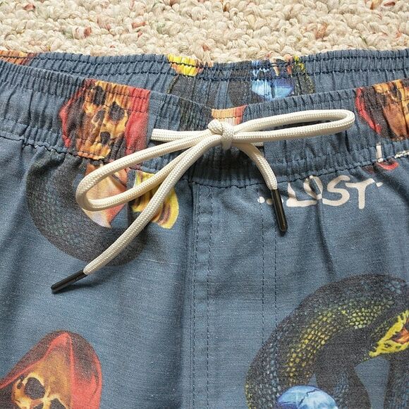 Lost Board Shorts Swim Mens L/M*Gray Skull Naked Snake Women Surf Goth - Picture 2 of 8